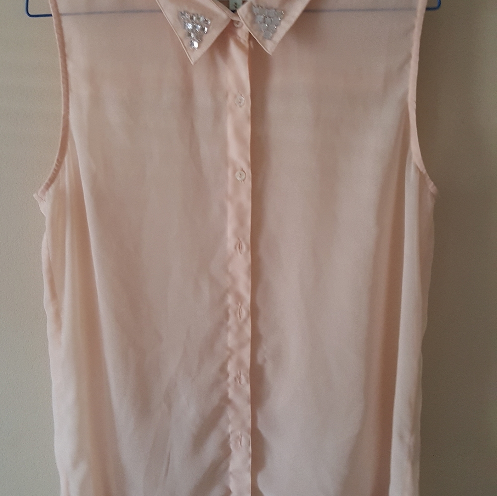 Sheer pink top with crystal detail